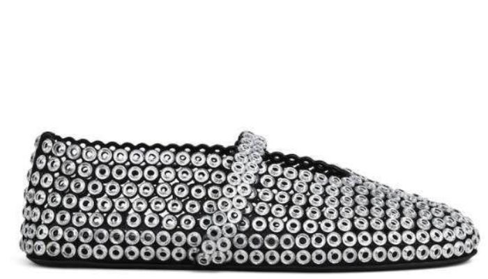 Alaïa Suede Glass-Embellished Ballet Flats